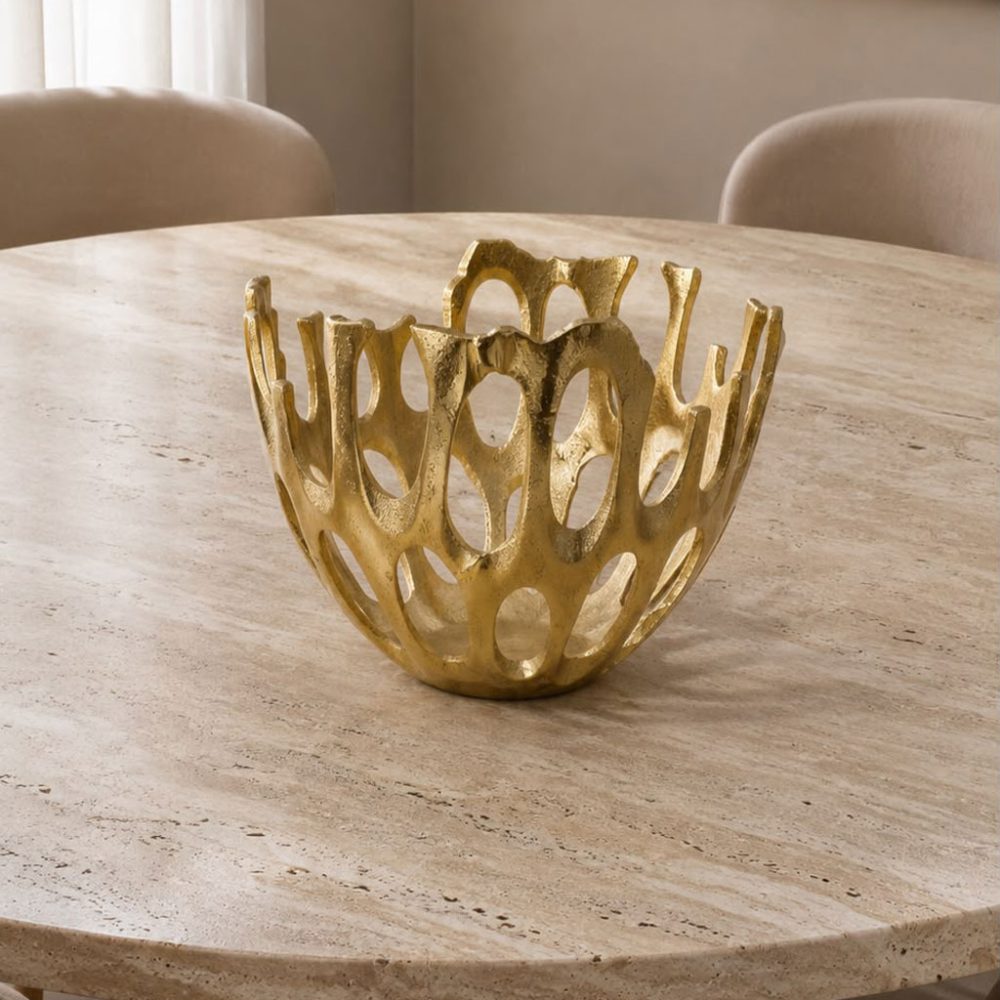Centro          de Mesa Metálico Diseño Tejido Color Dorado Grande