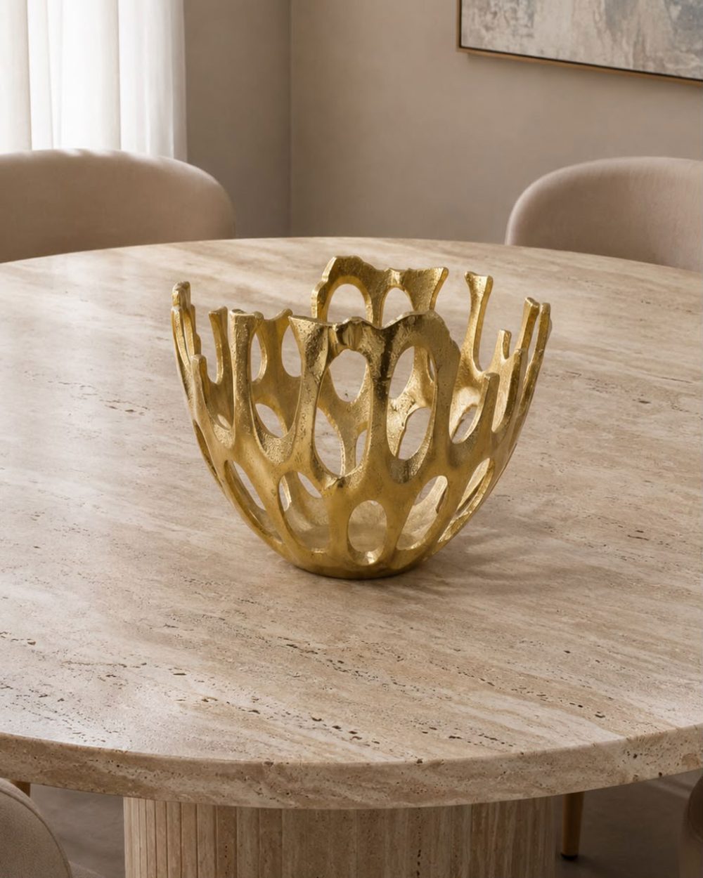 Centro          de Mesa Metálico Diseño Tejido Color Dorado Grande