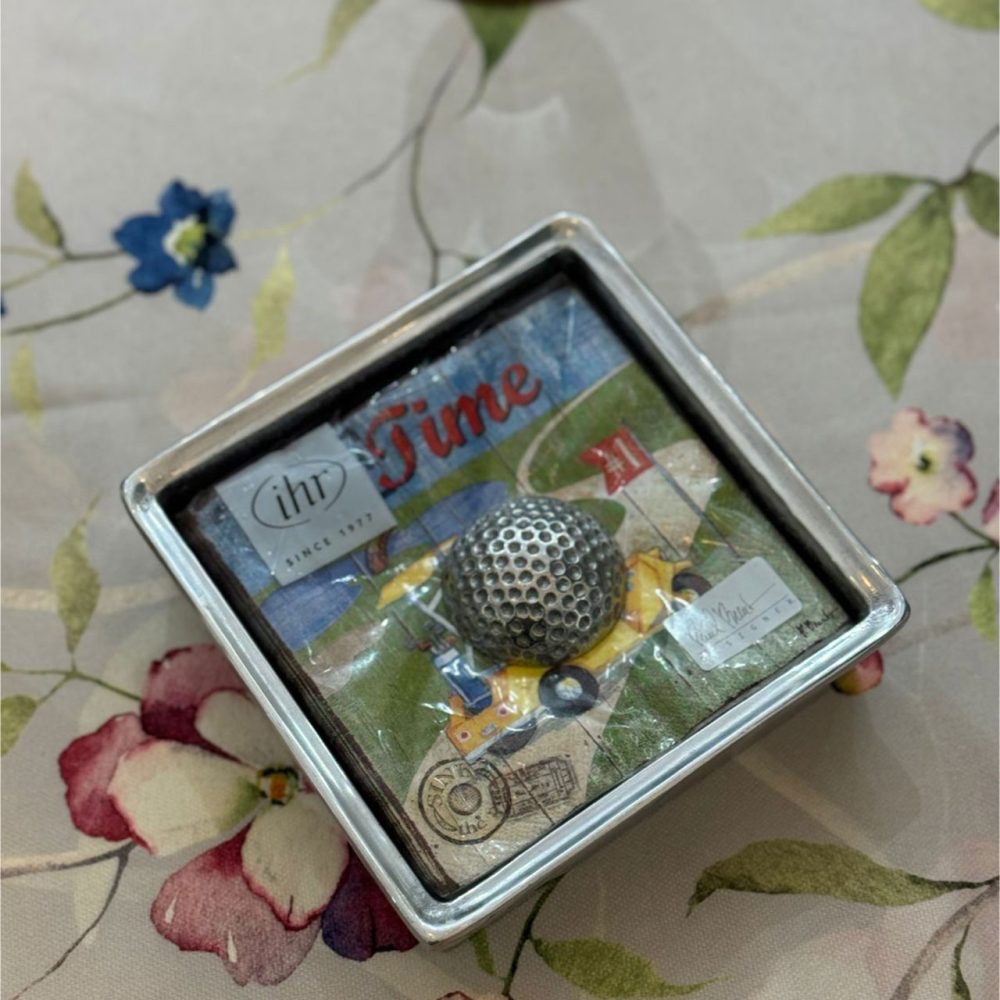 Servilletero en Aluminio Color Plateado Tamaño Cóctel Diseño Golf Ball