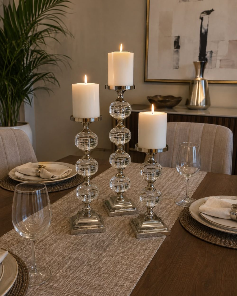 Candelabro  de Columna de Burbujas de Acrílico Transparente y Plateado Grande