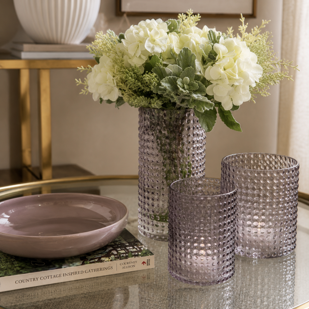 Jarrón       de Cristal con Relieve Rosa Transparente Grande