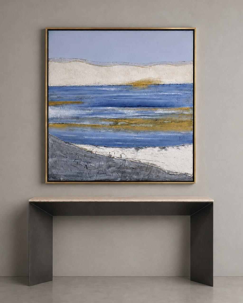 Cuadro Oleografía Abstracta Océano Azul 131cm x 131cm