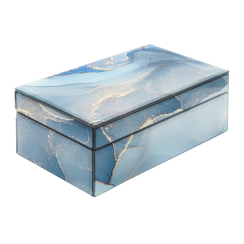 Caja Decorativa en Madera y Vidrio Color Azul y Dorado - Carla
