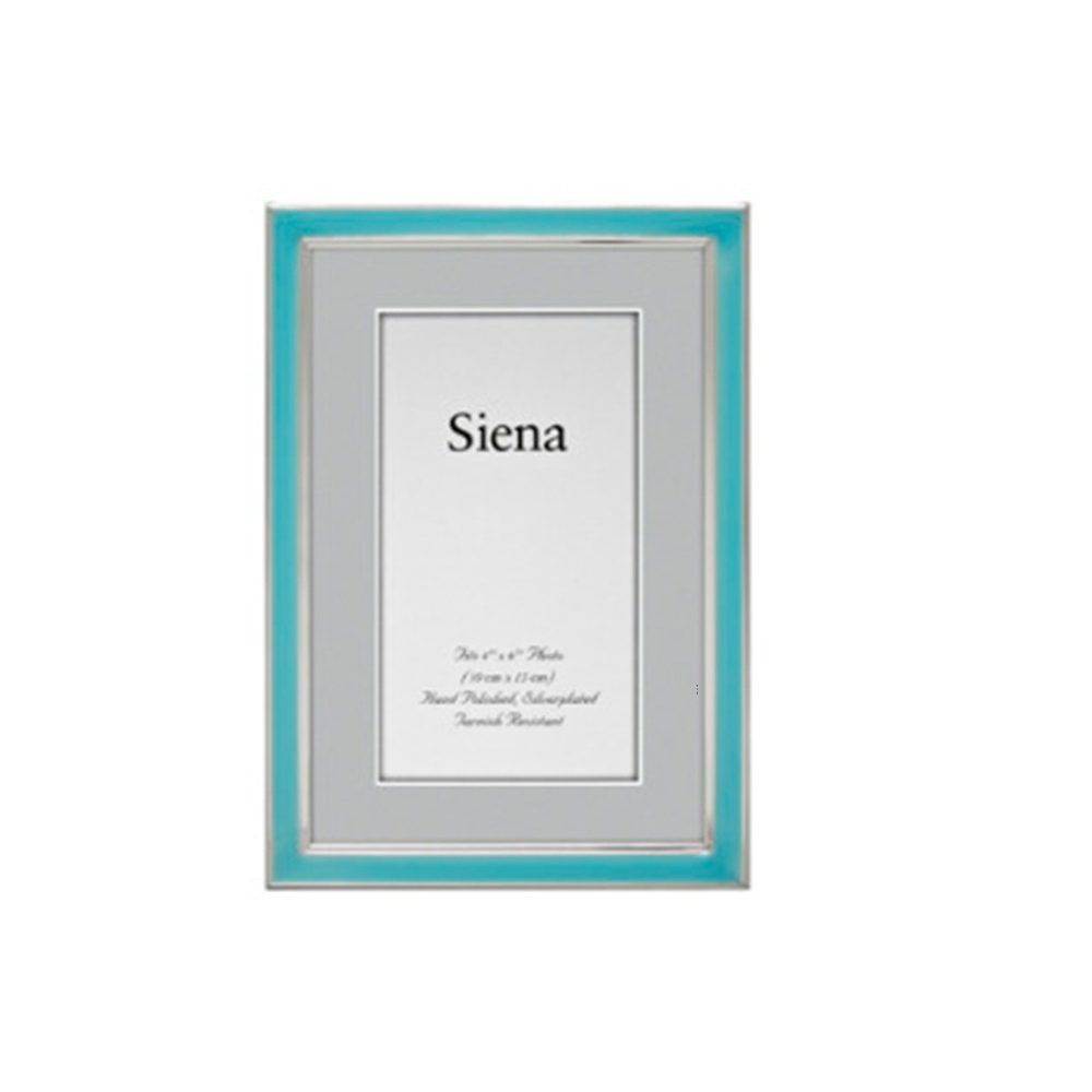 Portaretrato Plateado con Borde Celeste Esmaltado Mediano 13X18cm