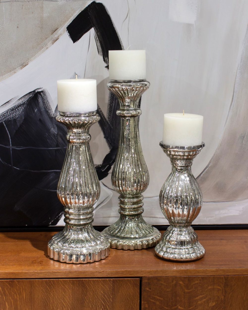 Candelabro  en Cristal de Mercurio Acanalado Mediano