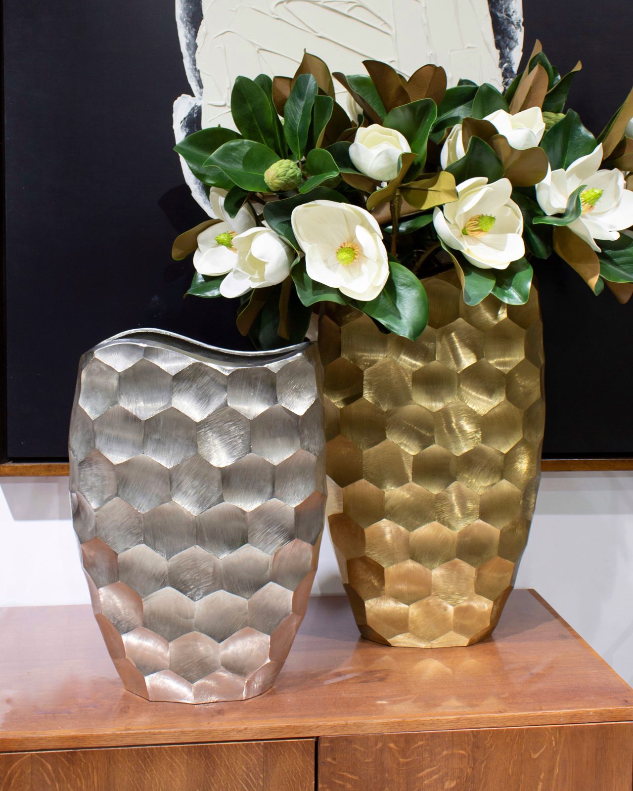 Jarrón con Diseño de Panal Plateado Pequeño