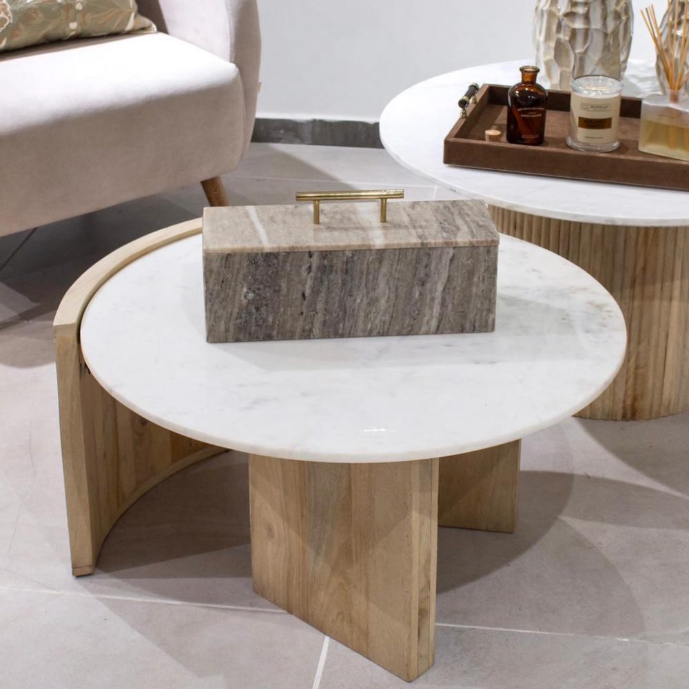 Mesa  de Centro en Madera con Tapa en Mármol