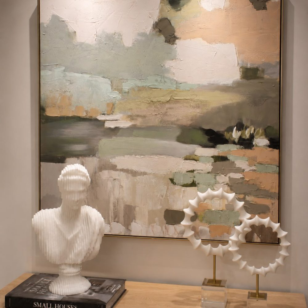 Cuadro Abstracto "Harmony" con Pinceladas en Color Verde, Taupe, Beige y Blanco 102cm x 102cm