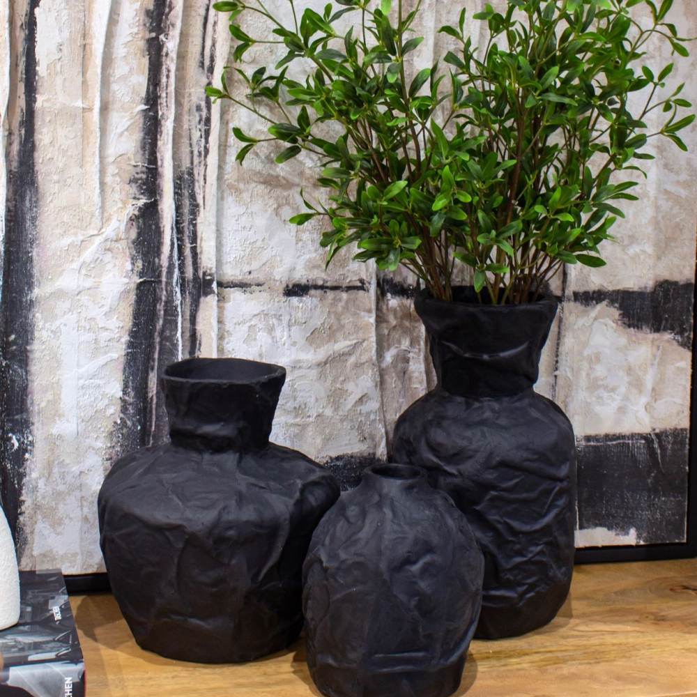 Jarrón                  Negro en Cerámica Ecomix Negro Mediano