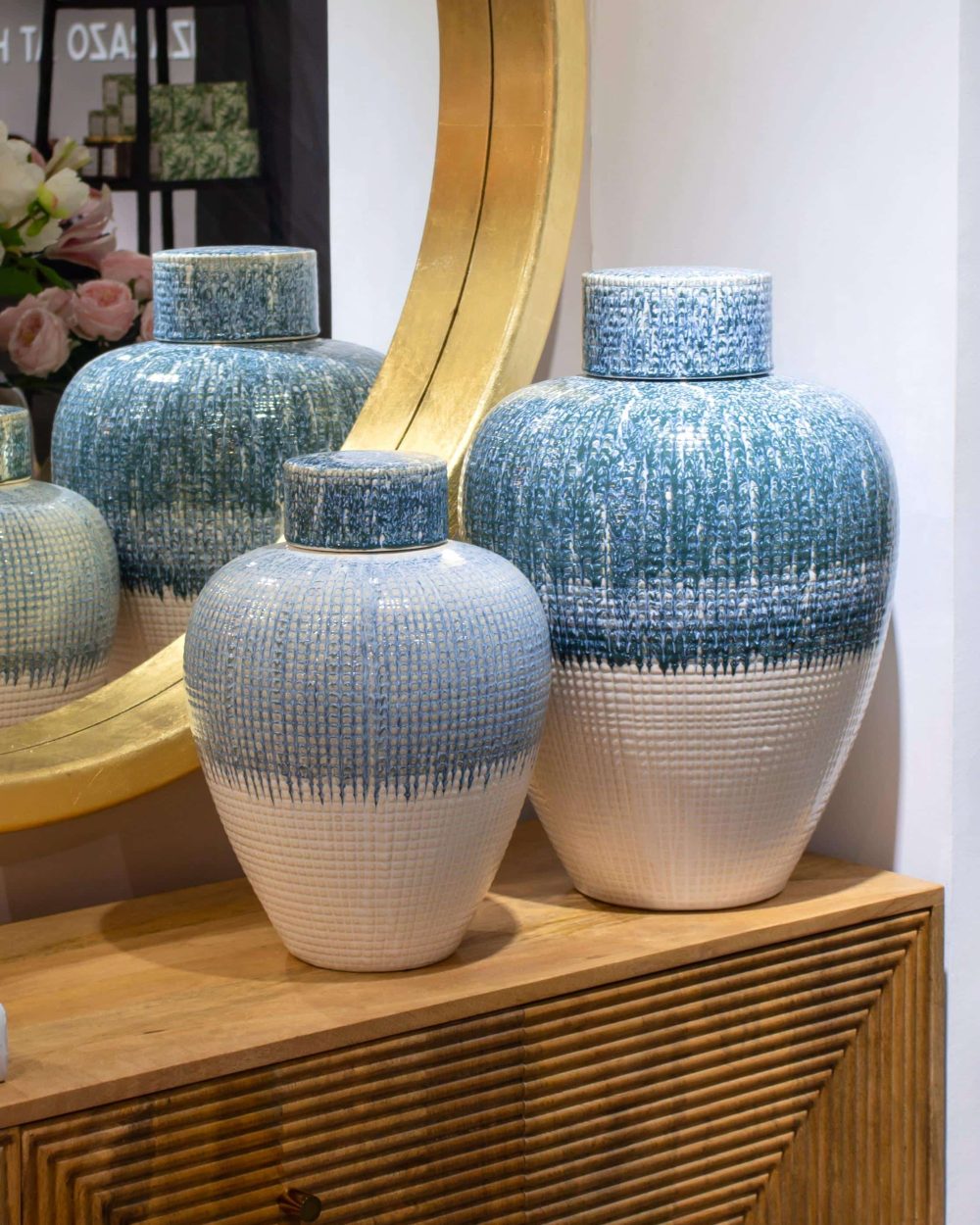 Ánfora   Gres de Tono Azul con Textura Pequeño