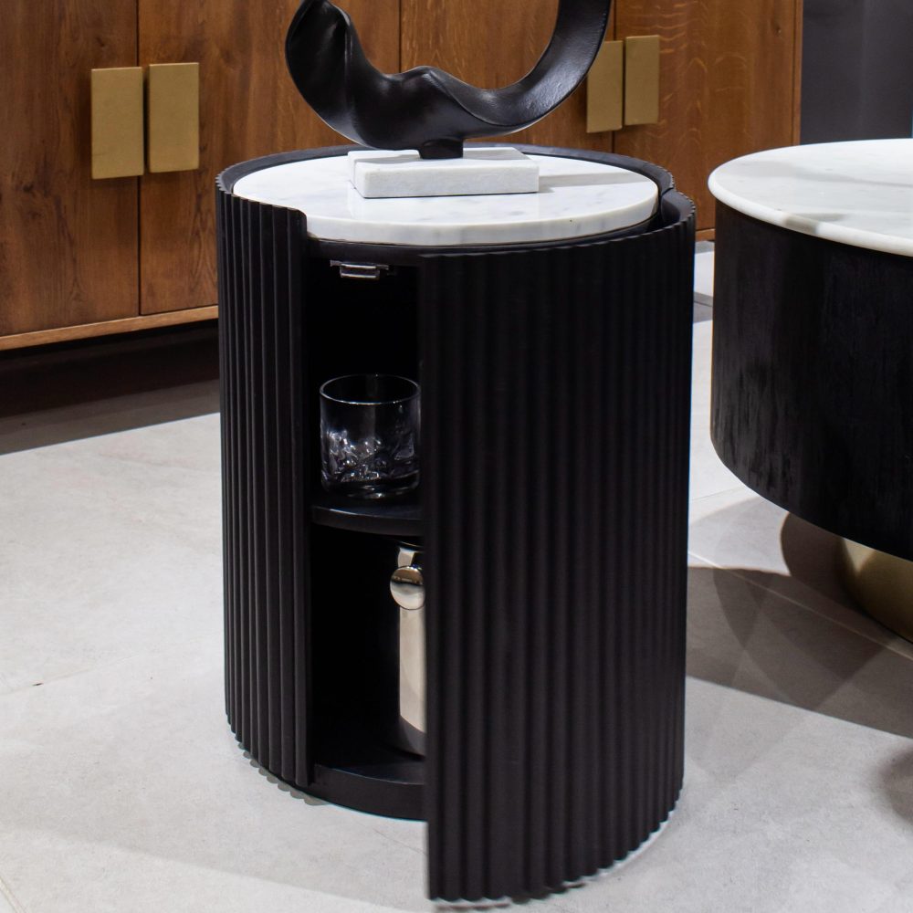 Mesa Auxilliar en Mármol Blanco y Negro con Almacenamiento