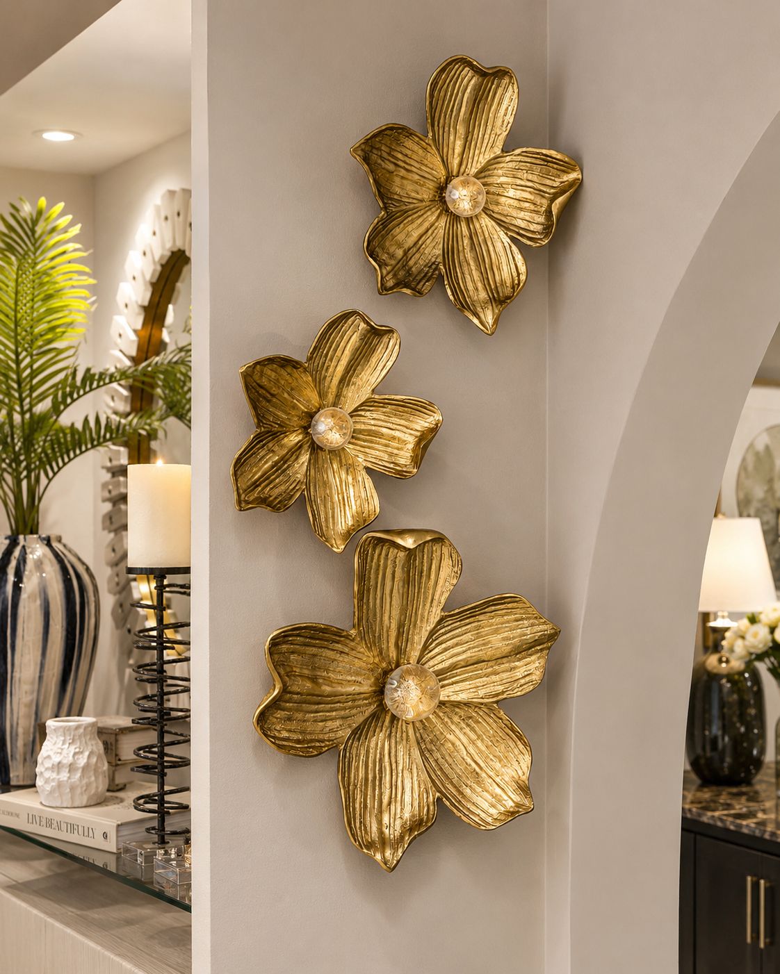 Apliques de Pared Flores Doradas Set X3