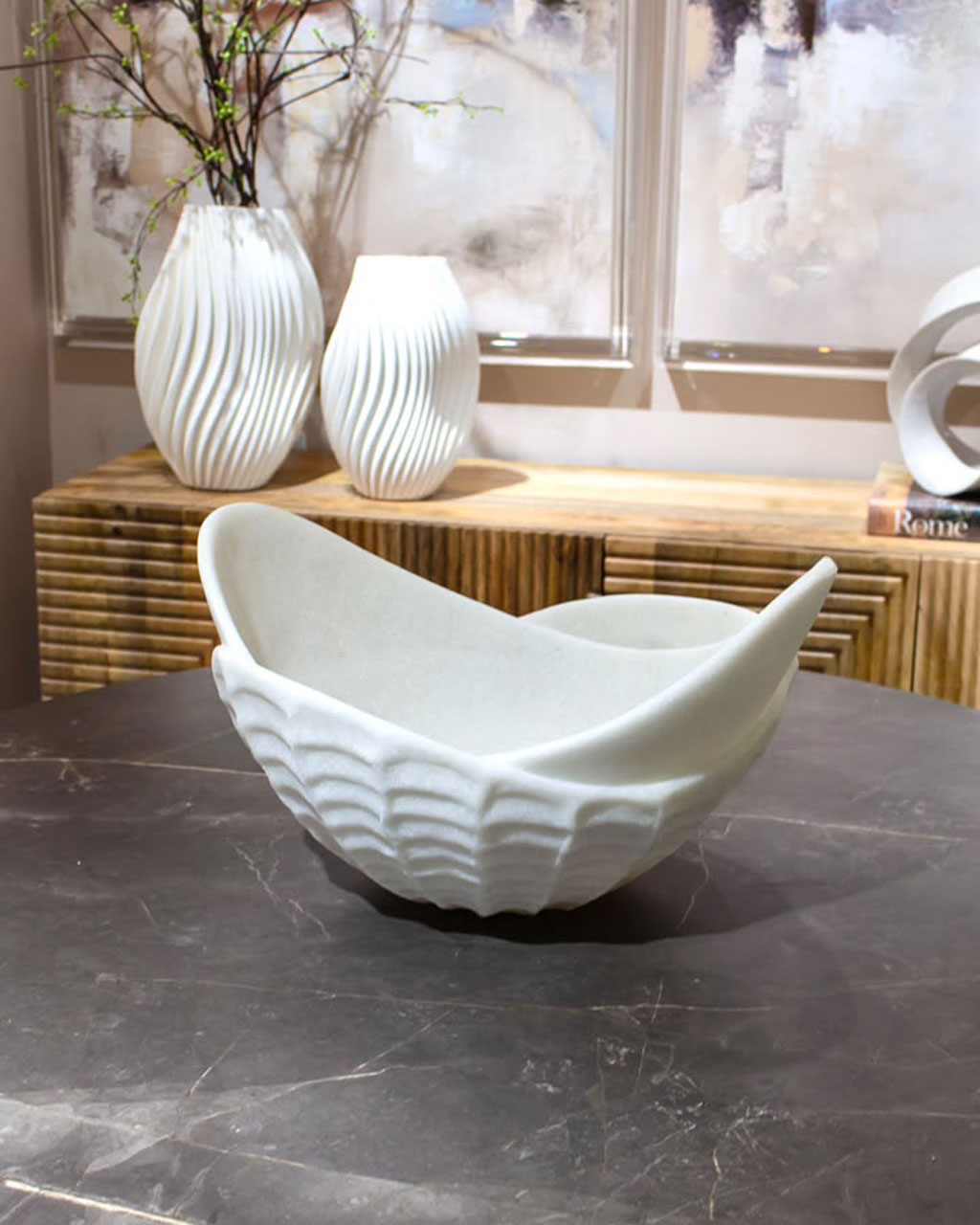 Bowl Decorativo en Resina de Cuarzo en Color Blanco Hueso