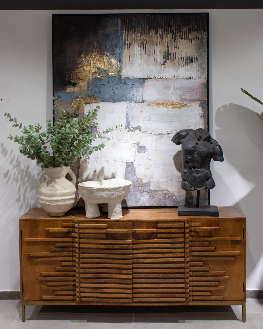 Cuadro  en Tonos Gris Claro, Azul Grisáceo, Marrón Oxido y Negro 152cm x 122cm