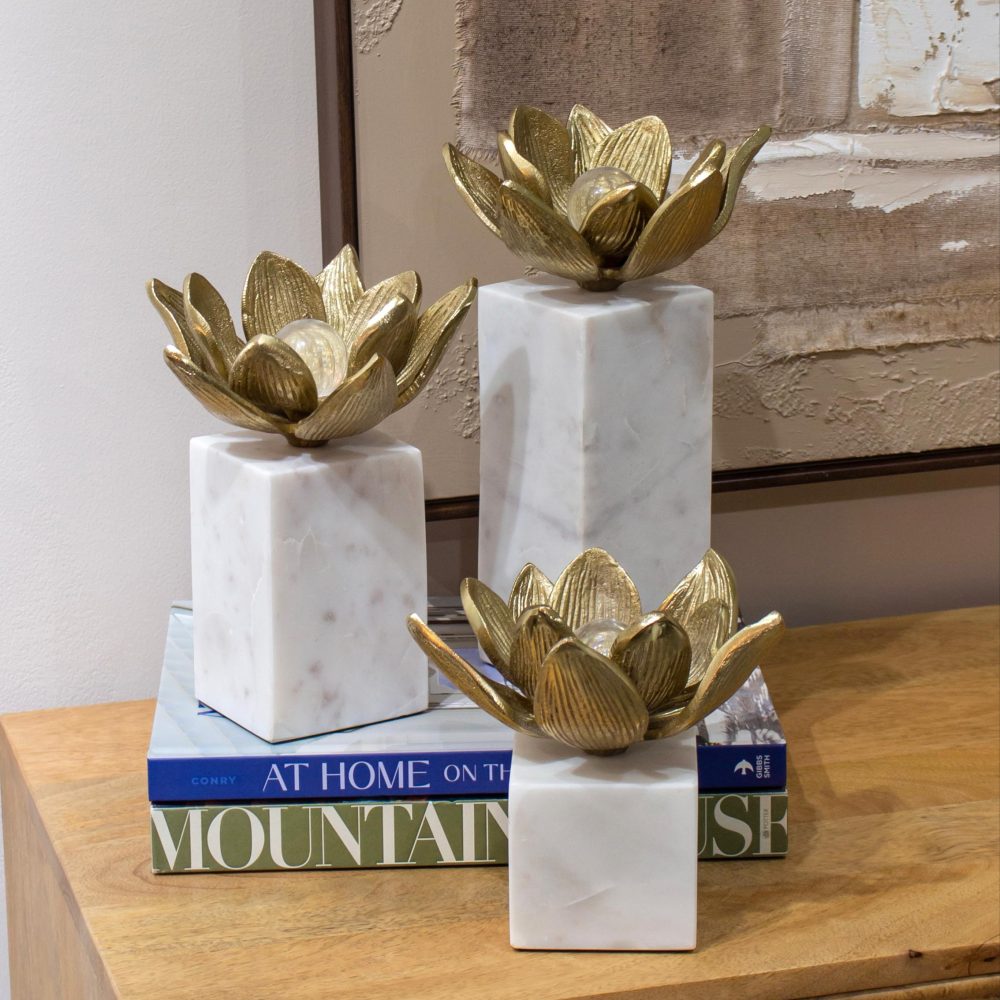 Set 3 Esculturas "Darby" Flor de Loto Color Champagne