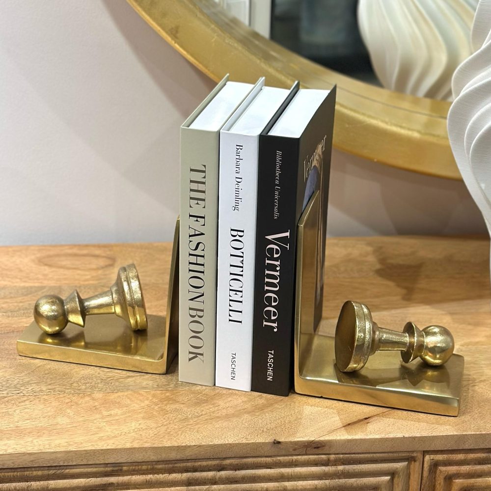 Portalibros                       de Fichas de Ajedrez en Metal Dorado