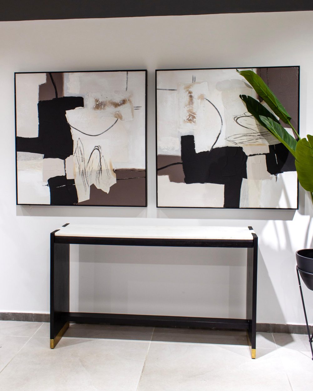 Cuadro      Abstracto en Tonos Negro, Arena, Cappuccino y Blanco Hueso102cm x 102cm