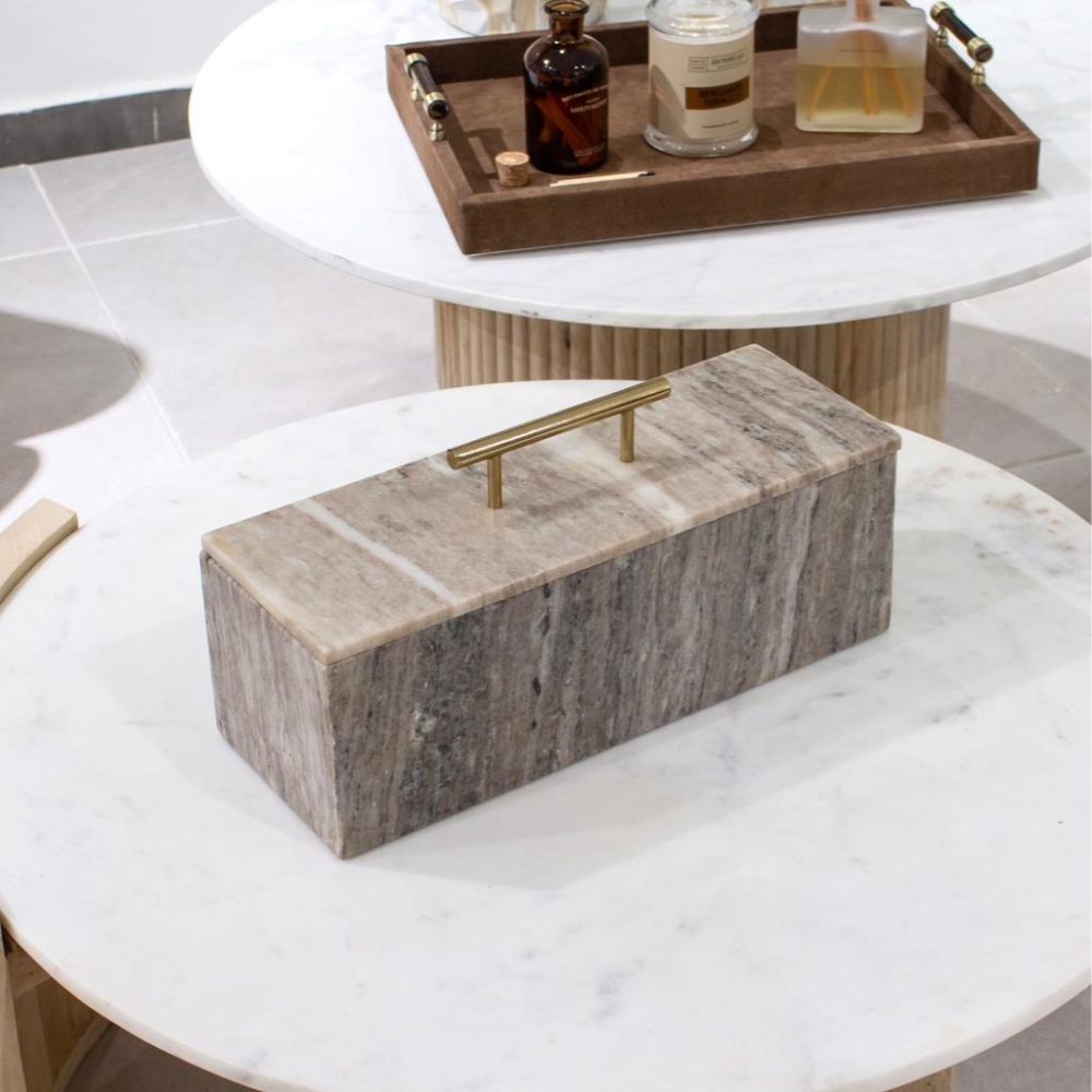 Caja                                Decorativa de Mármol con Vetas Beige Grande