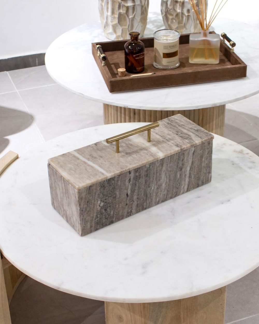 Caja                                Decorativa de Mármol con Vetas Beige Grande