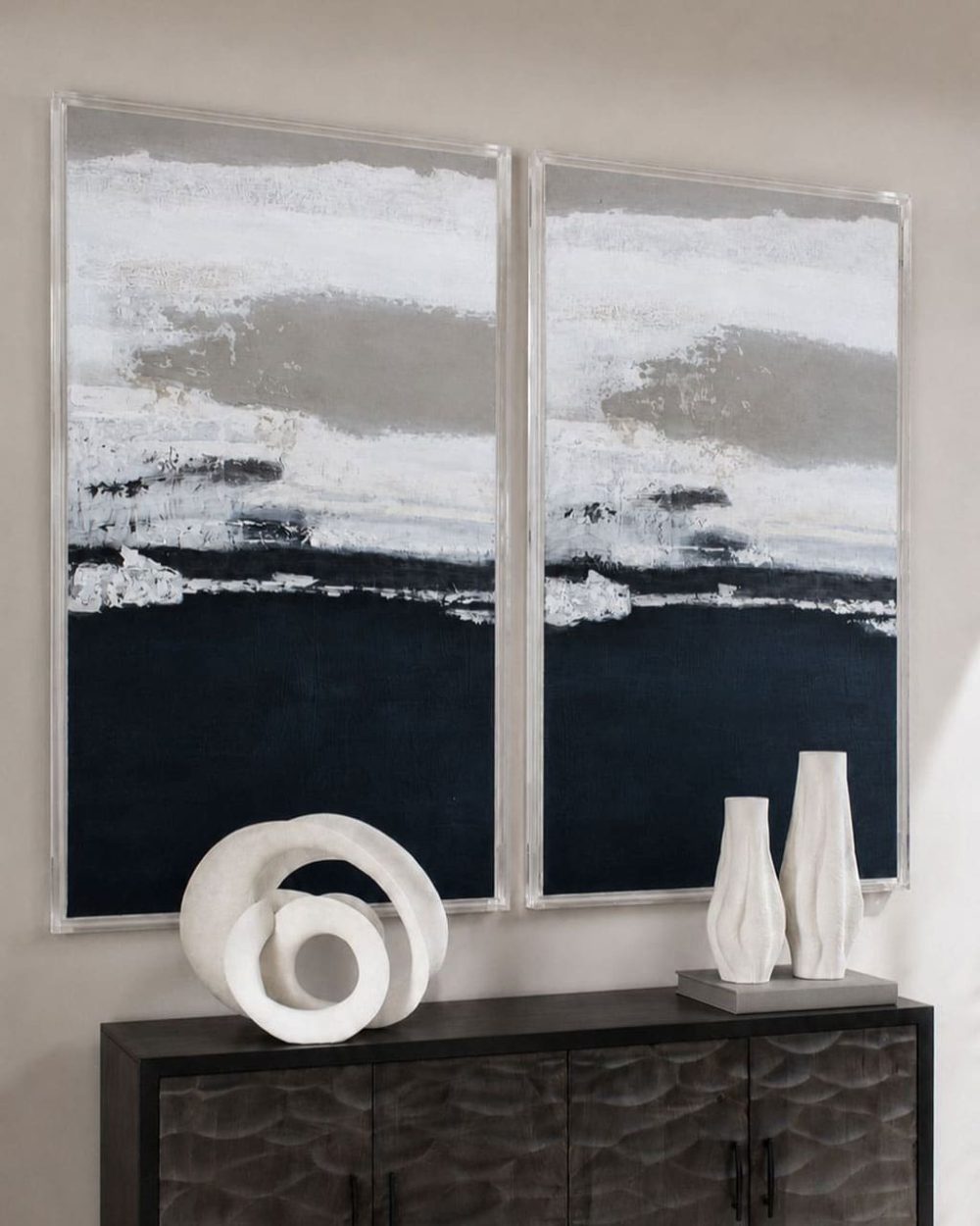 Cuadro Contemporáneo "Helston" en Tonos Beige, Blanco y Azul 153cm x 101cm