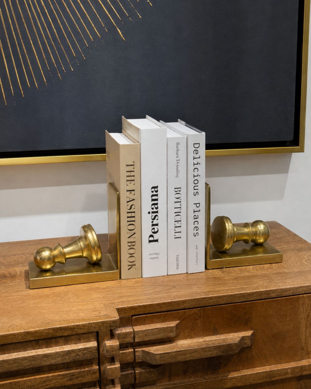 Portalibros                       de Fichas de Ajedrez en Metal Dorado