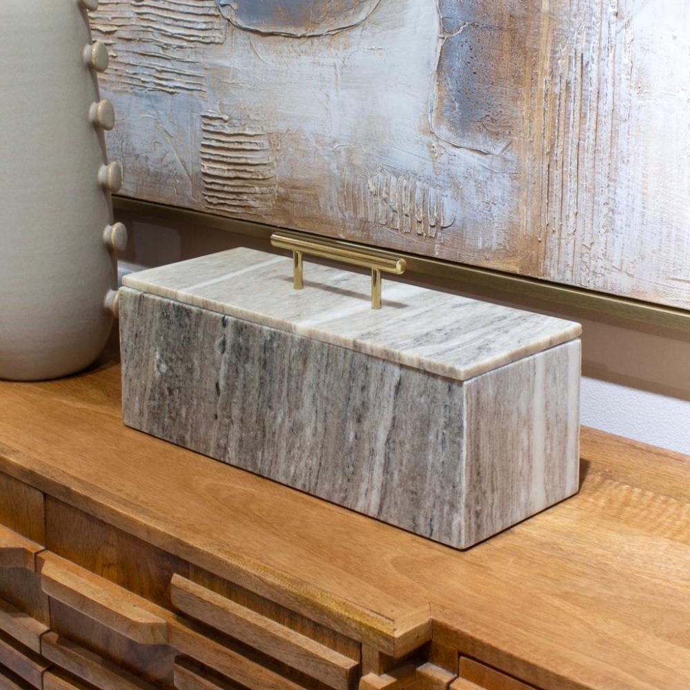 Caja                                Decorativa de Mármol con Vetas Beige Grande
