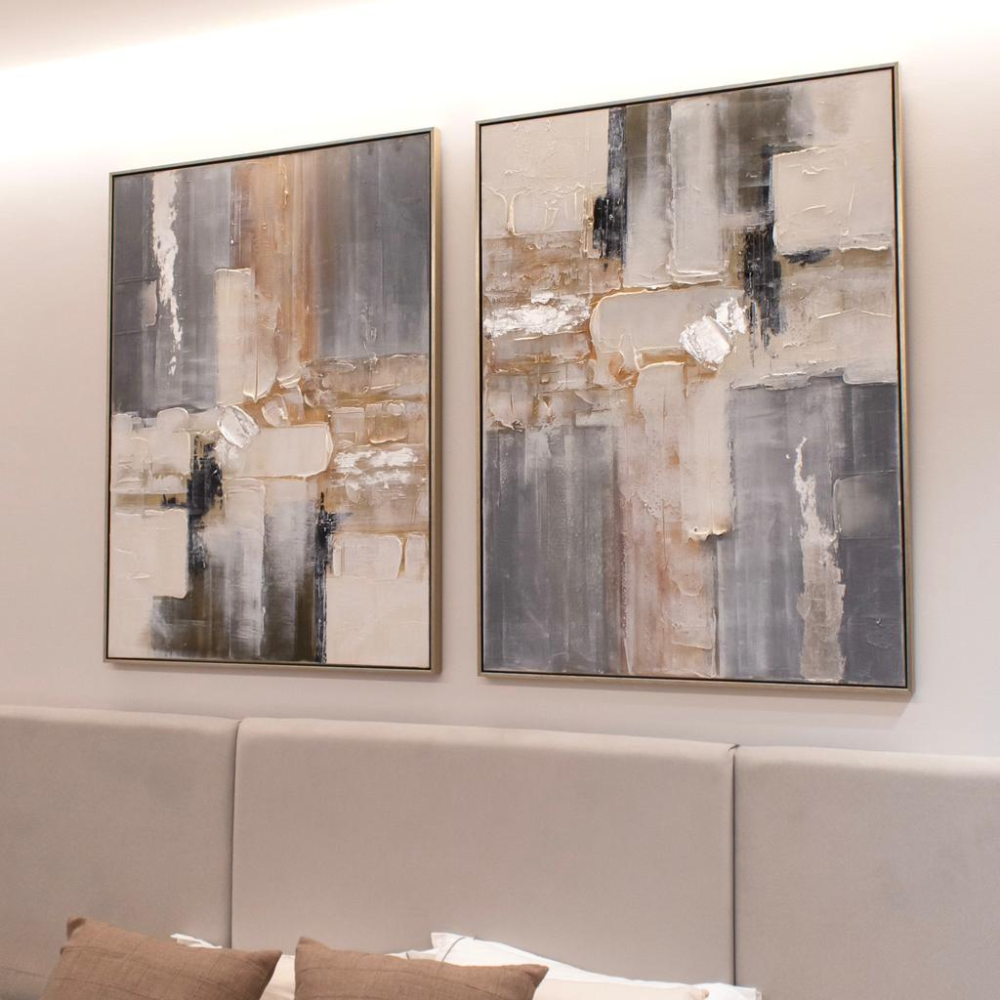 Cuadro  Contemporáneo en Tonos Arena, Negro y Gris 122cm x 90cm