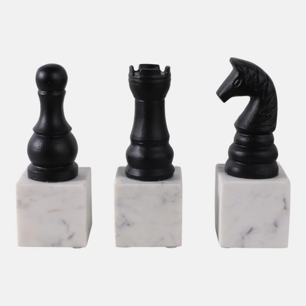 Piezas de Ajedrez Decorativas sobre Base de Mármol