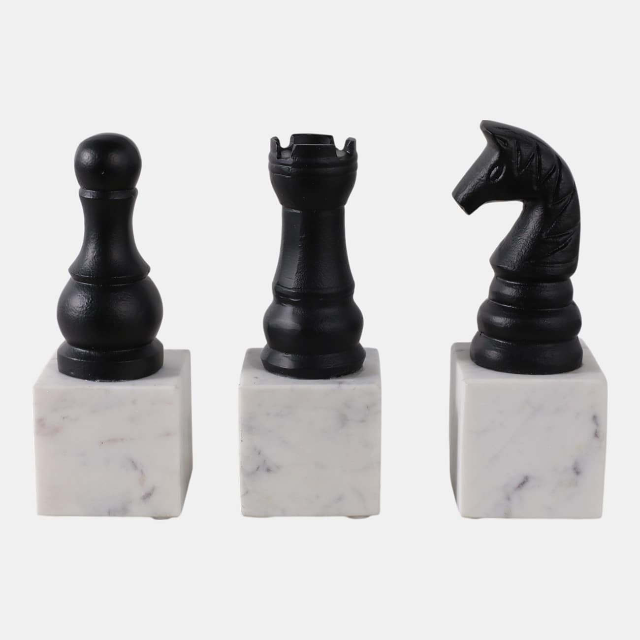 Set de 3 Piezas de Ajedrez Decorativas con Base de Mármol