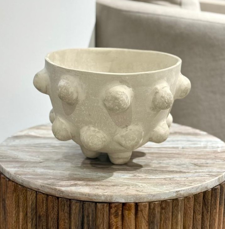 Bowl Grande Hobnail de Papel Maché Blanco