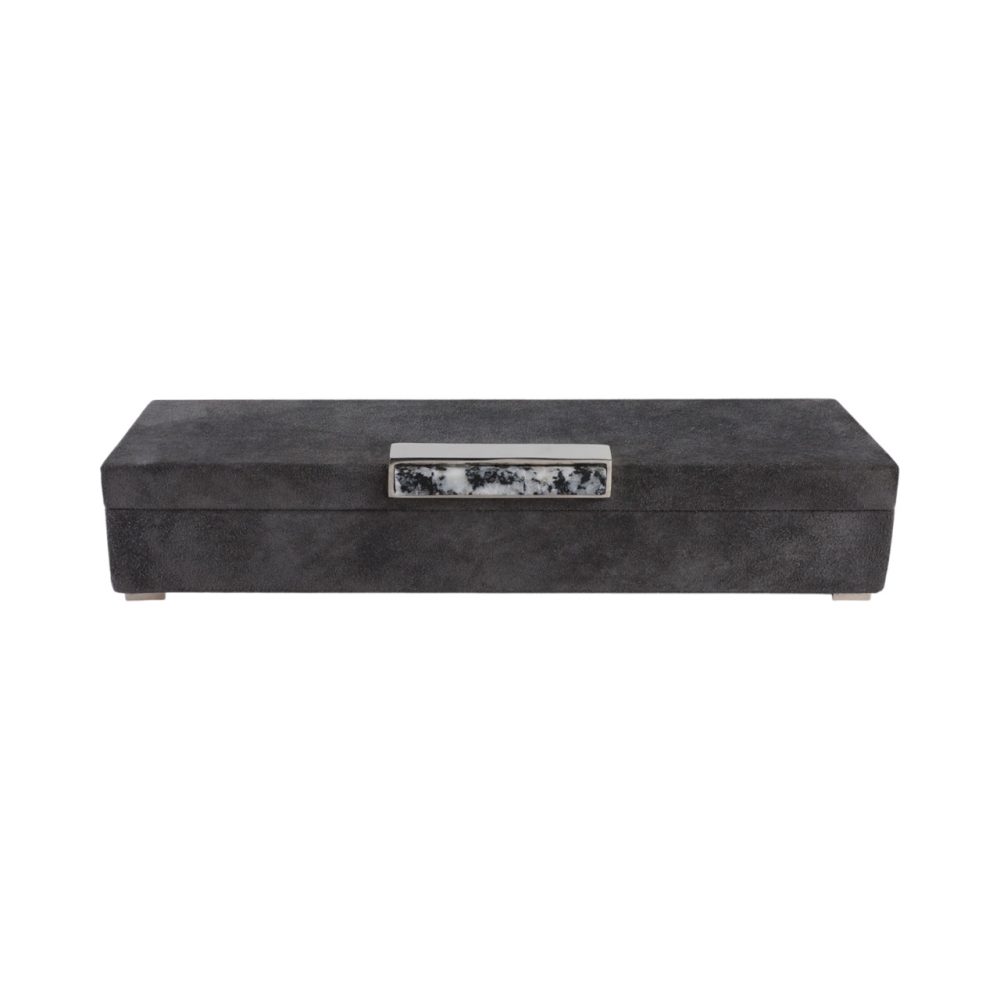 Caja Decorativa Etta Acabado Tipo Suede y Herraje de Piedra Luna
