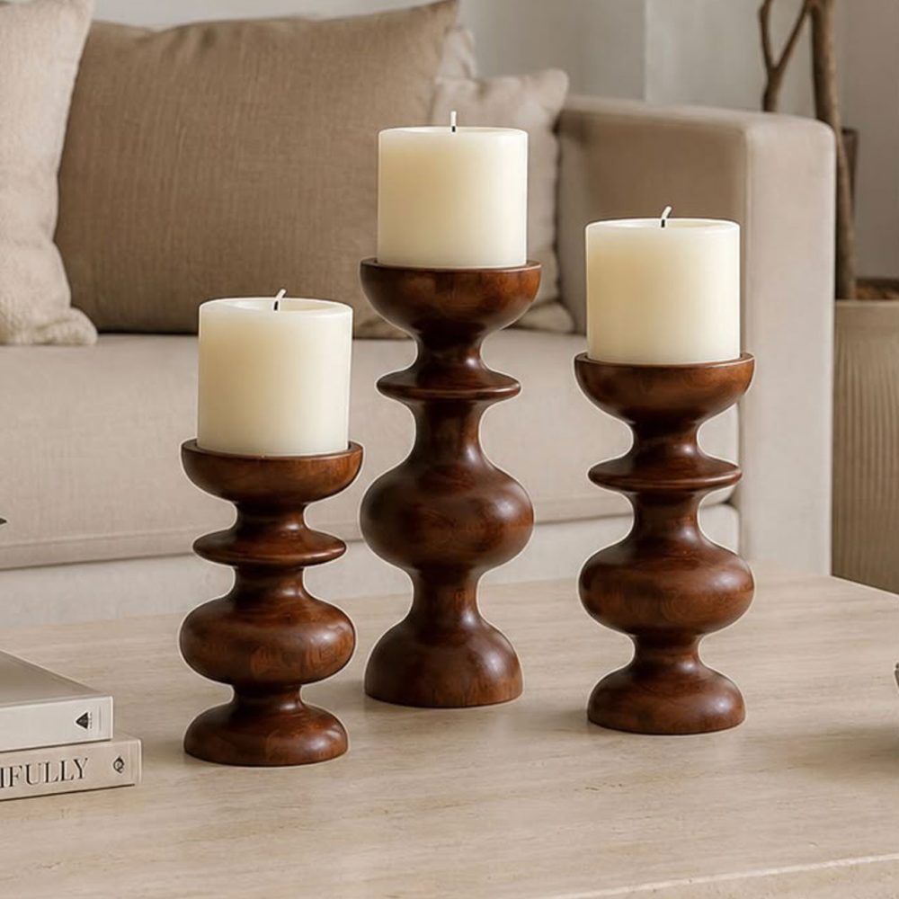 Candelabro Robusto de Madera de Mango Grande