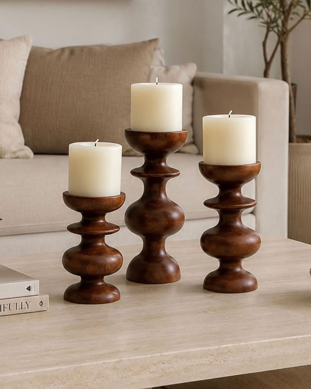 Candelabro Robusto de Madera de Mango Grande
