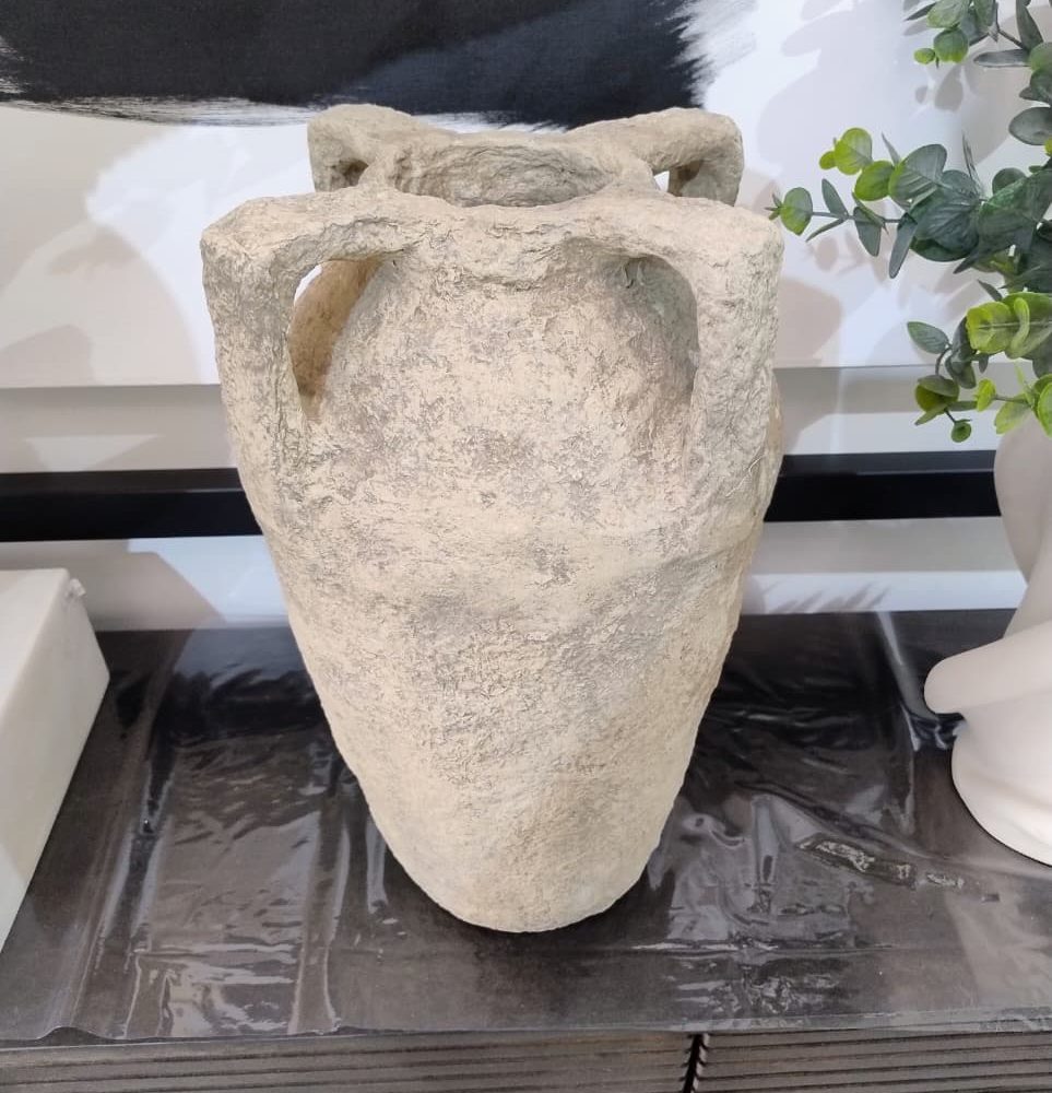 Jarrón Decorativo con Asas en Papel Maché Taupe Pequeño
