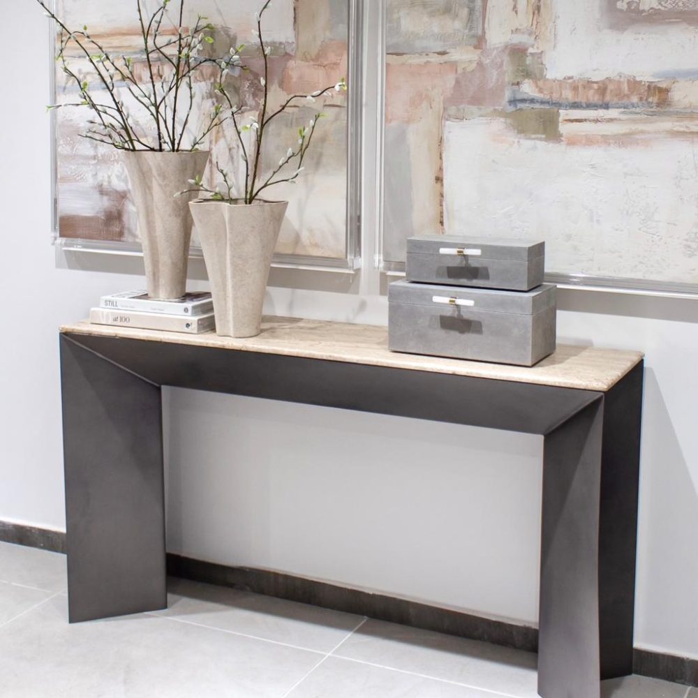 Consola Besancon de Metal y Travertino