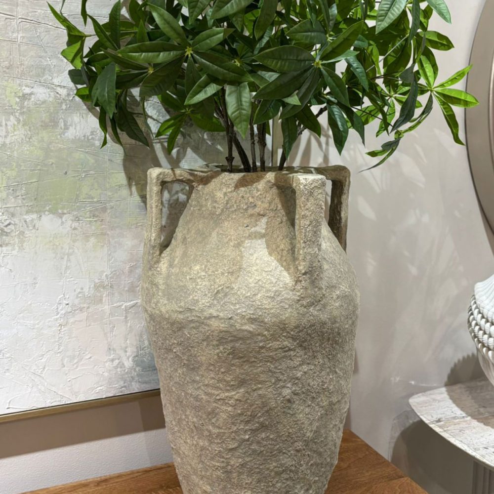 Jarrón Decorativo con Asas en Papel Maché Taupe Grande