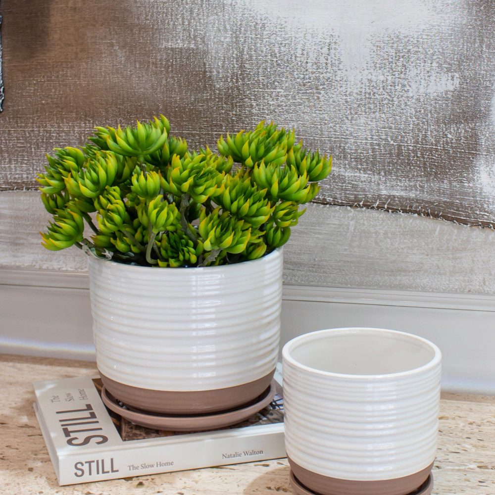 Matera Decorativa Acanaladas con Plato Grande