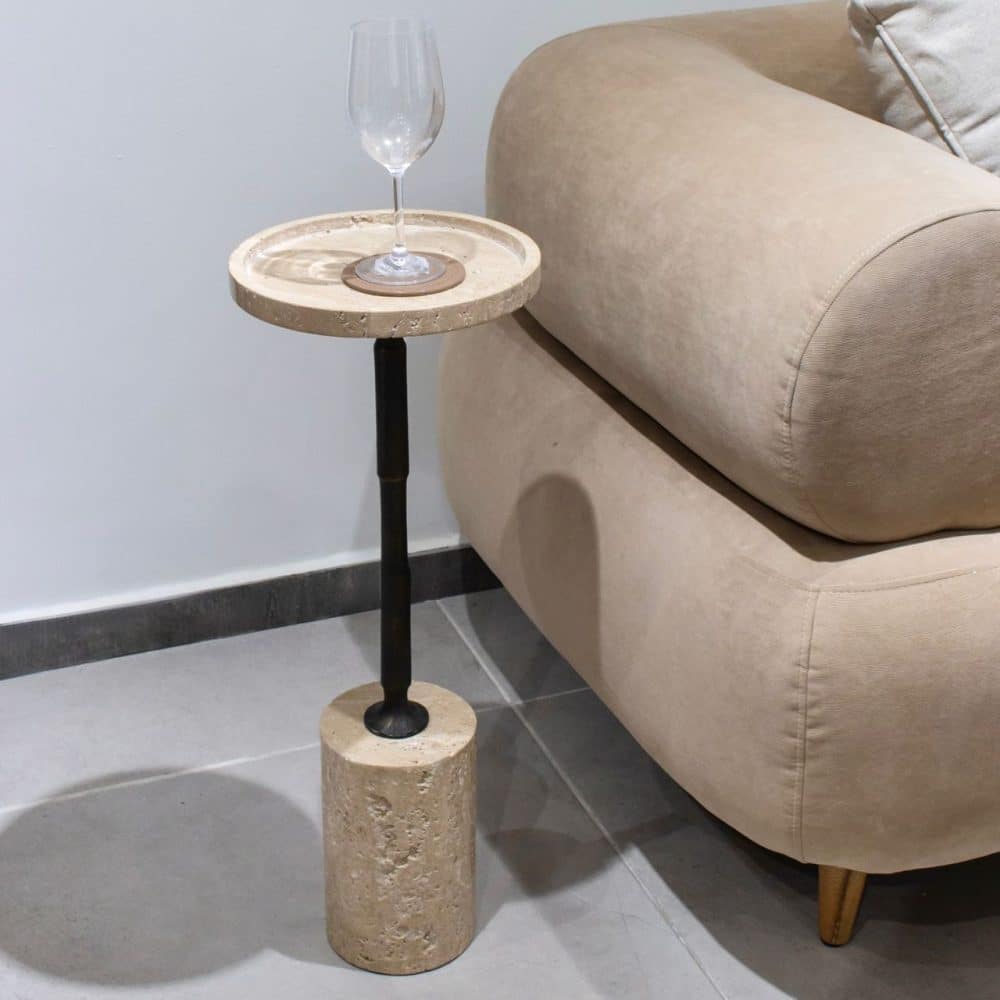 Mesa Auxiliar Alta de Travertino