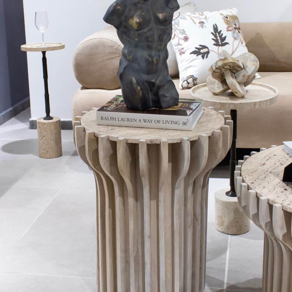 Mesa Auxiliar Grenoble de Madera y Travertino Pequeña