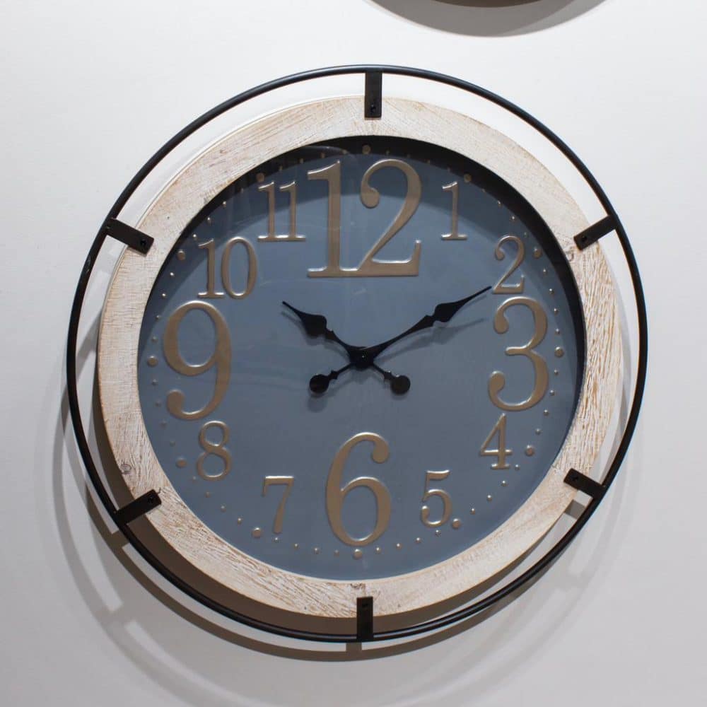 Reloj    de Madera con Marco de Metal Oscuro 69cm Diámetro