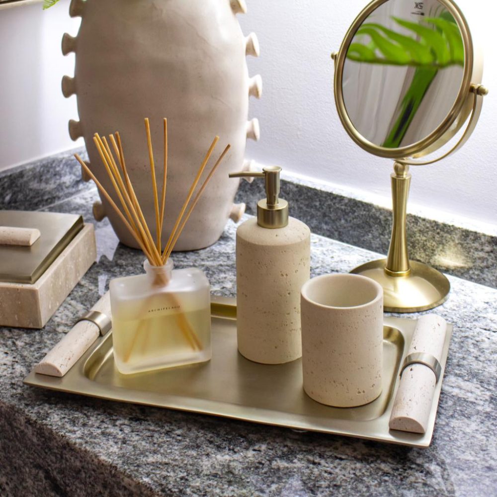 Bandeja Decorativa Collassa de Travertino y Metal