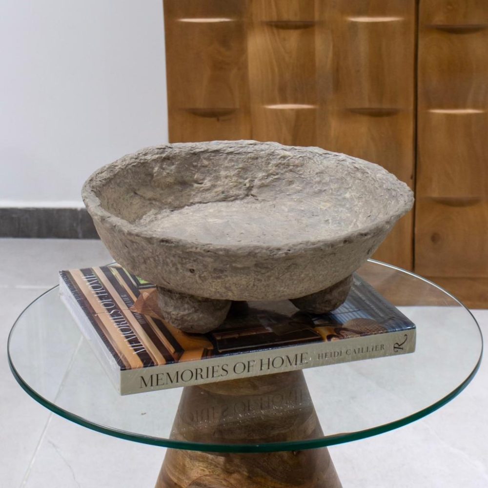 Bowl con Base y Relieve en Papel Maché Taupe