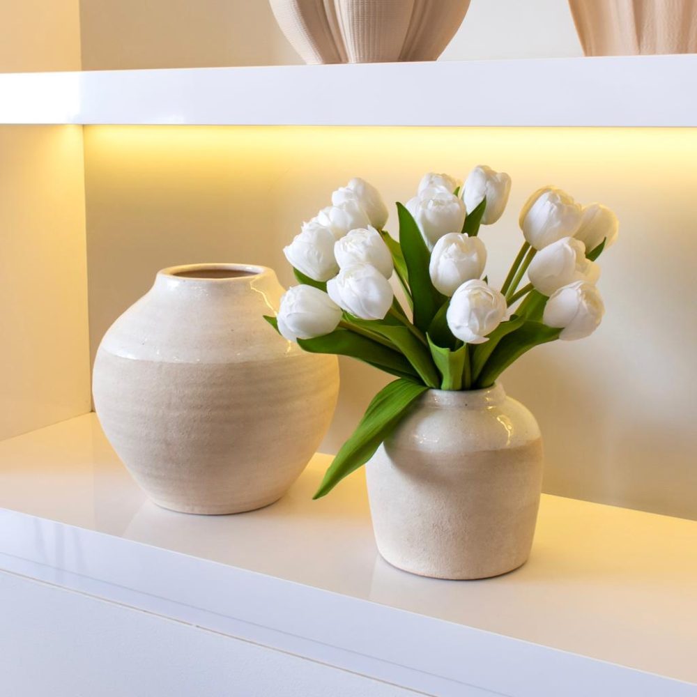 Jarrón        de Cerámica Tono Arena Grande