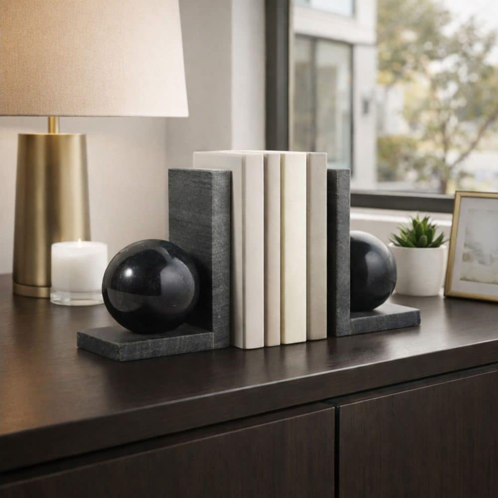 Portalibros de Mármol con Esfera Negro