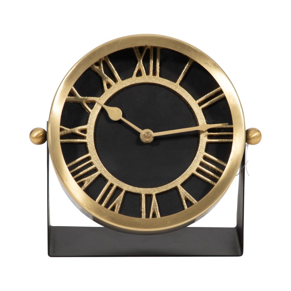 Reloj de Mesa en Metal Dorado con Negro