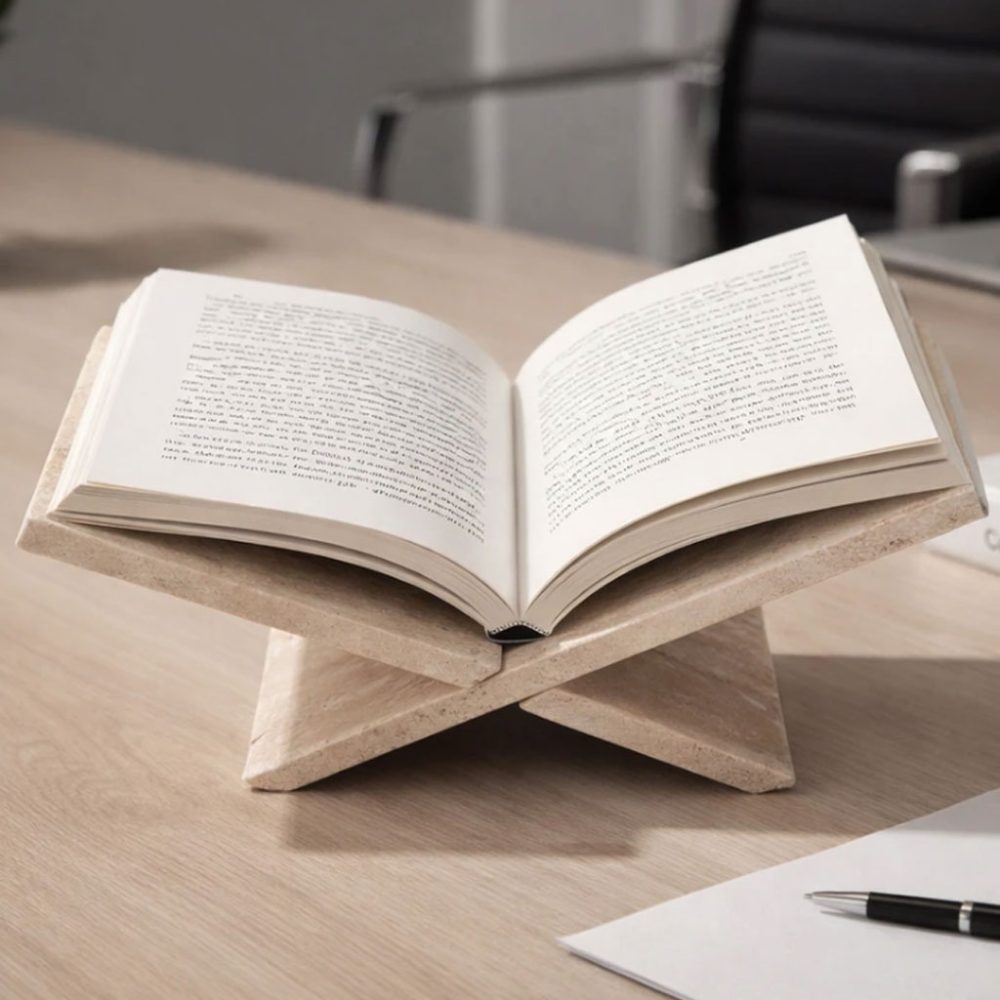 Accesorio Decorativo Atril para Libros de Travertino Beige