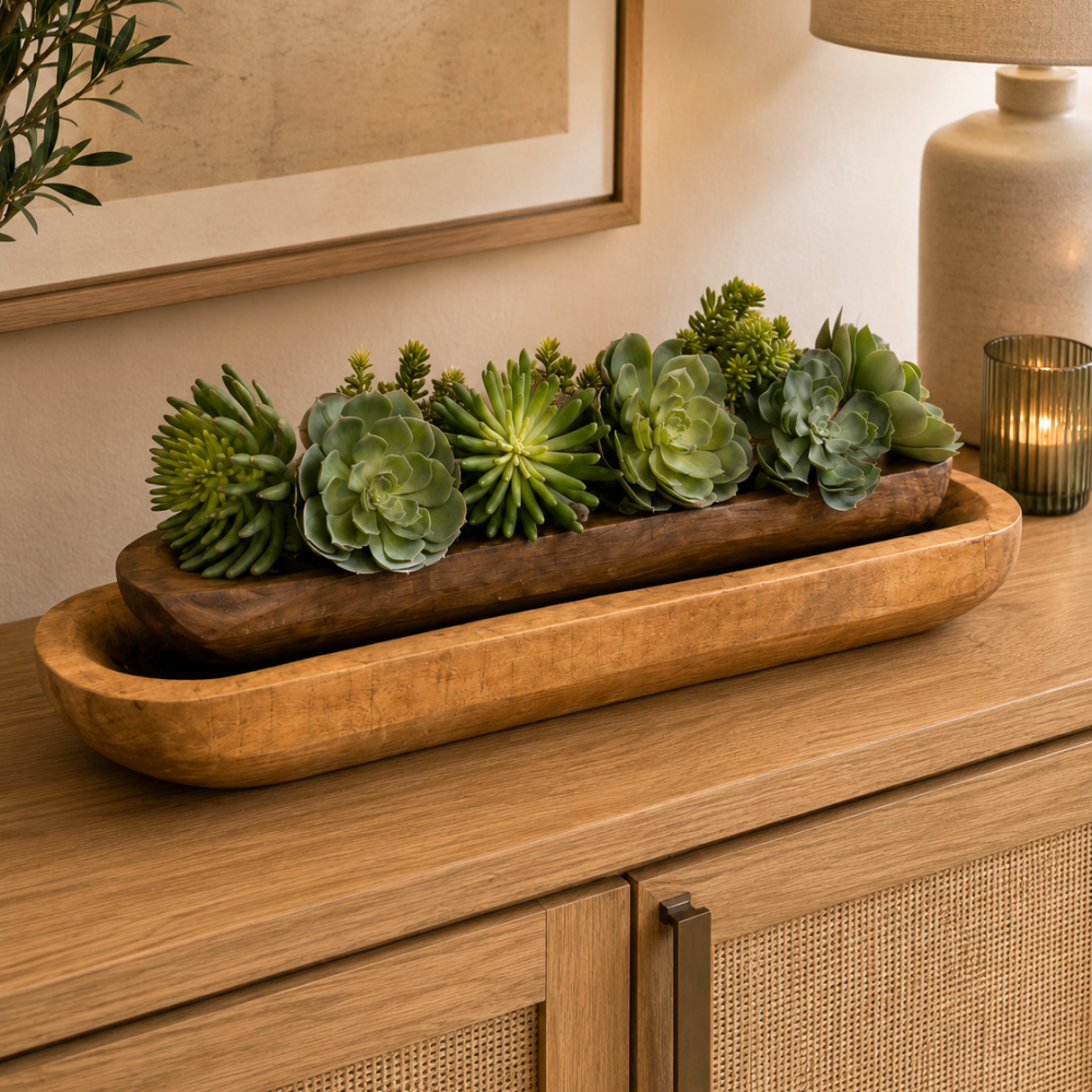 Bowl Decorativo de Madera con Bordes Redondeados Grande