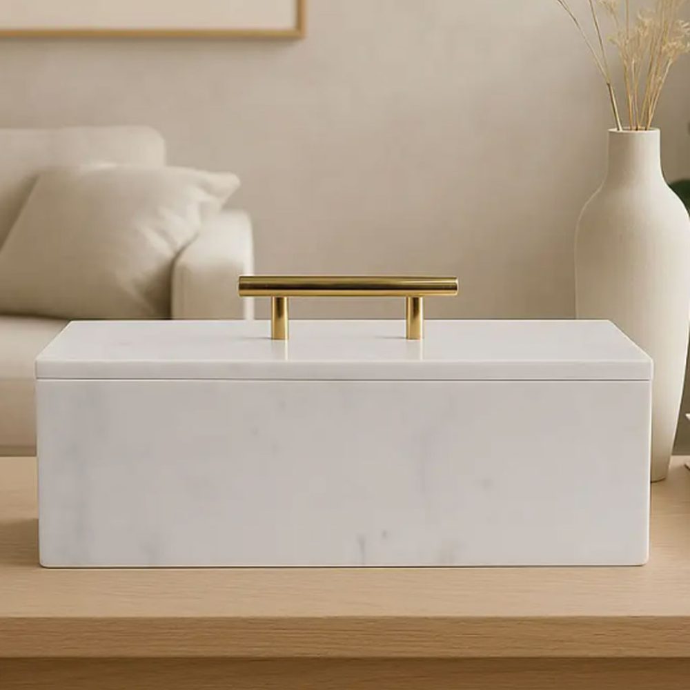 Caja                                Decorativa de Mármol con Vetas Blancas Grande