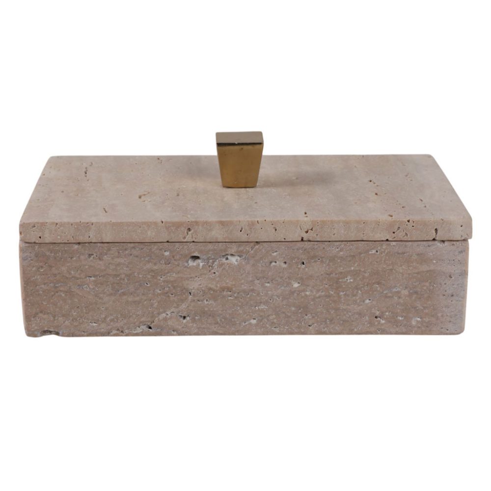 Caja              Decorativa de Travertino con Perilla Dorada