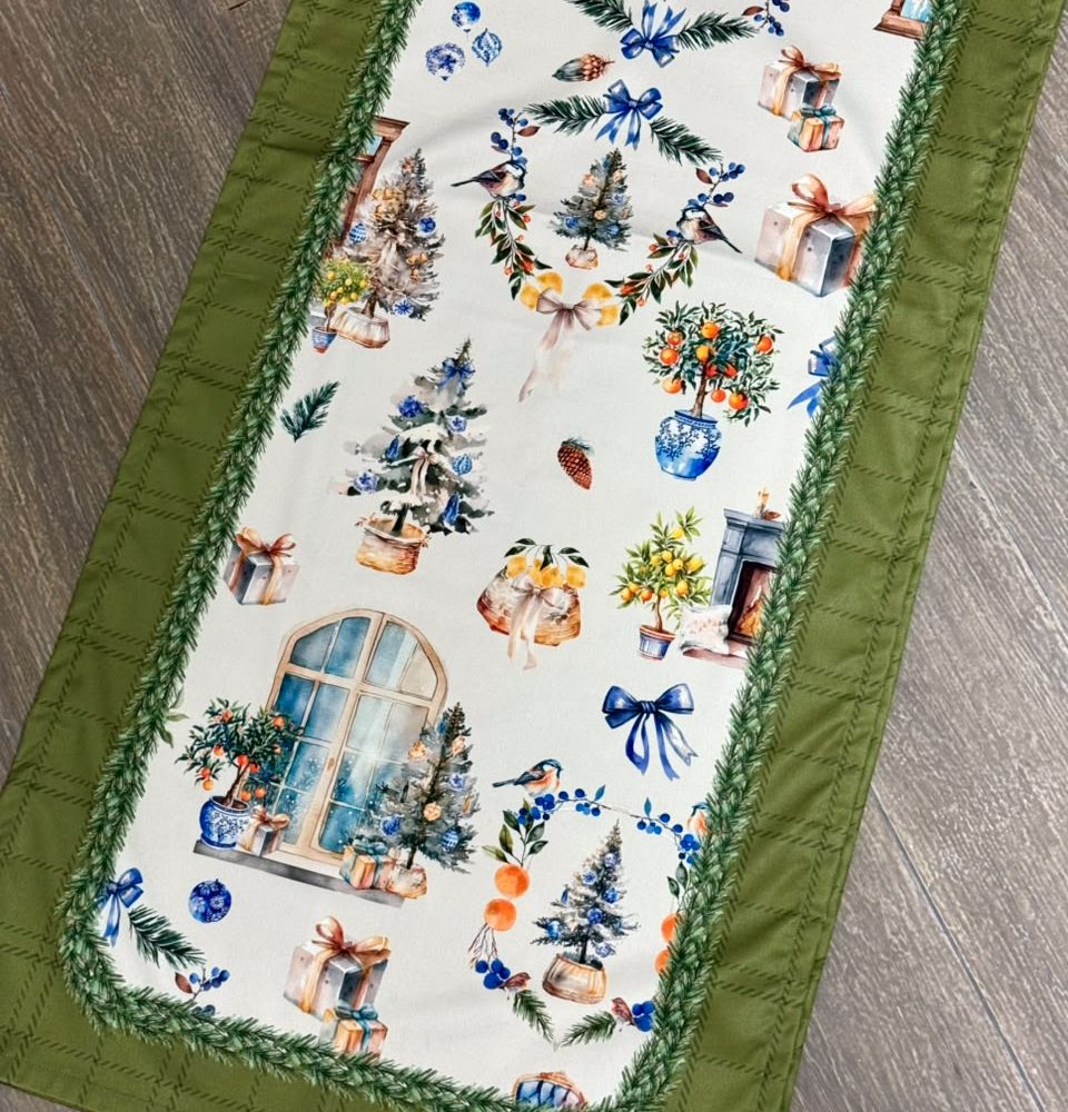 Camino de Mesa By Carla Lizarazo Navideño Verde y Azul 6 Puestos